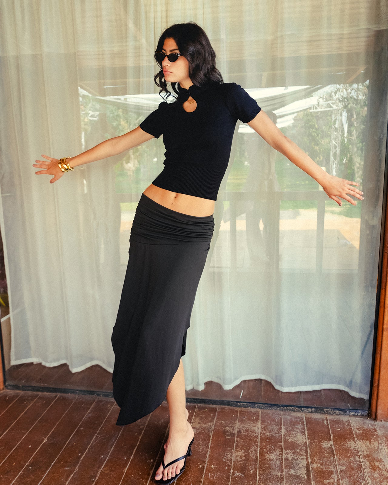 MONACO MANDARIN TOP IN BLACK