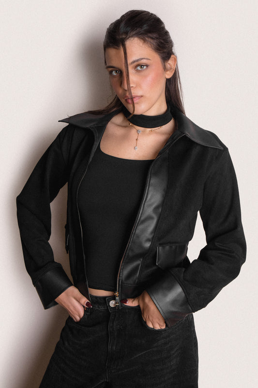 Suede/Leather Jacket in Black Honey