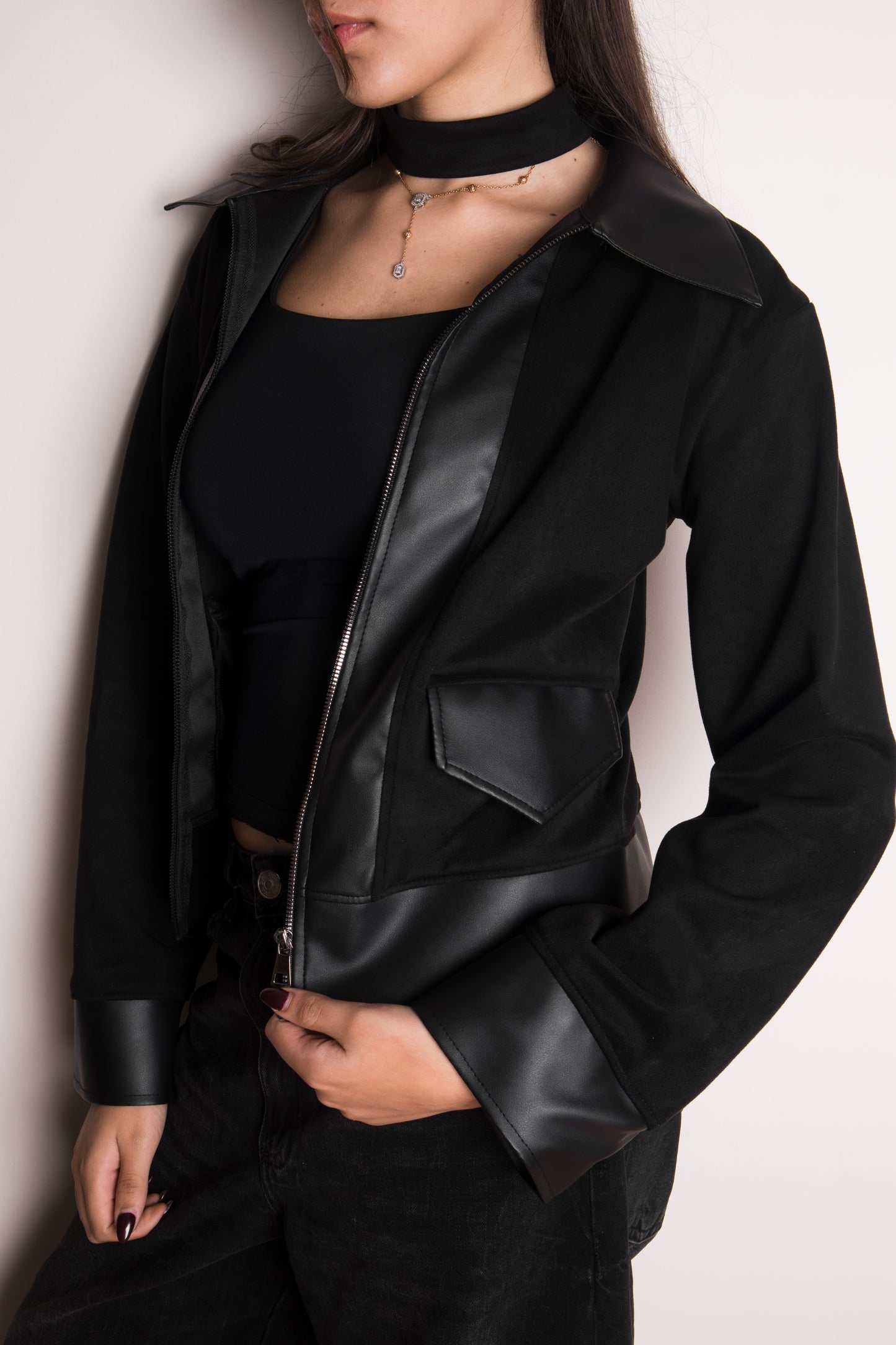 Suede/Leather Jacket in Black Honey