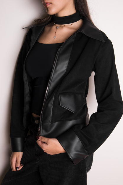 Suede/Leather Jacket in Black Honey